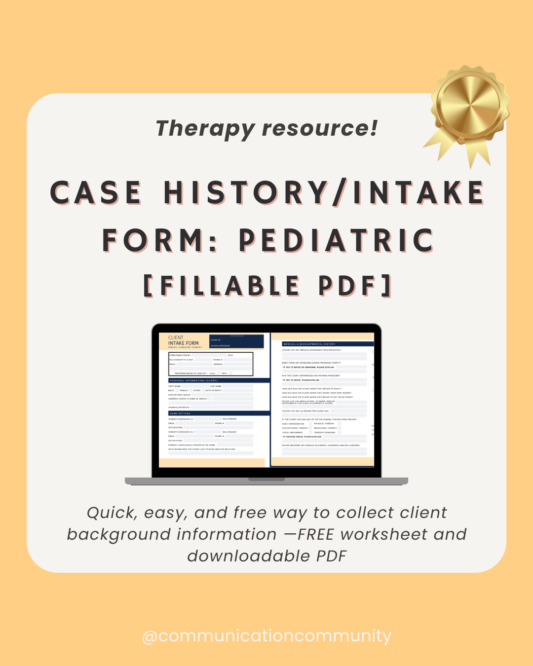 Case History/Intake Form for Speech Therapy: FILLABLE (Pediatric)