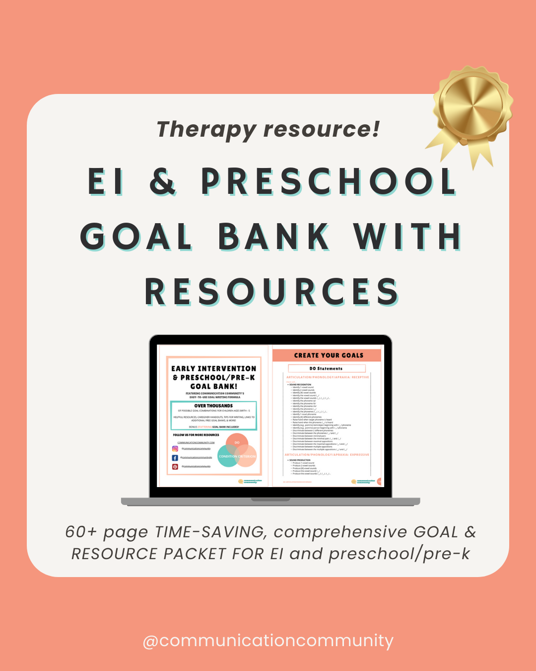 Early Intervention and Preschool/Pre-K Speech Therapy Goal Bank with Resources