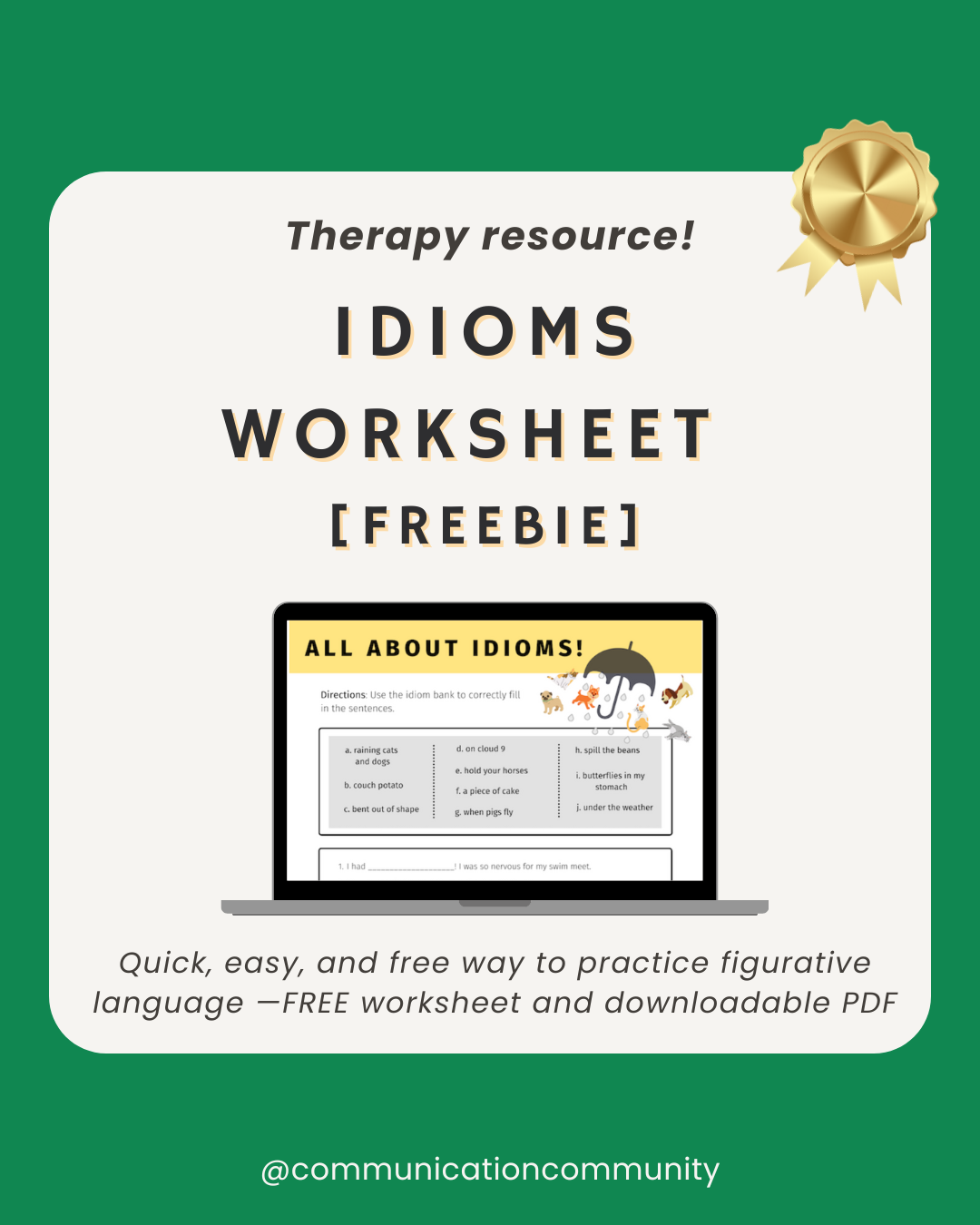 Idioms Worksheet for Figurative Language