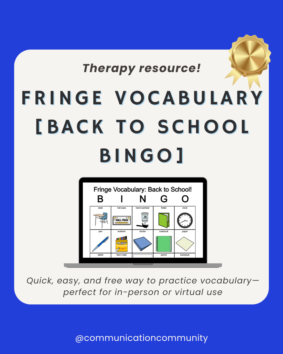 Fringe Vocabulary: Back to School Bingo