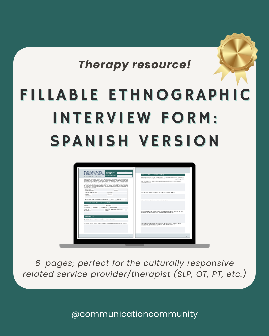 Spanish Ethnographic Interview Form for Speech Therapy and Service Providers: Pediatric