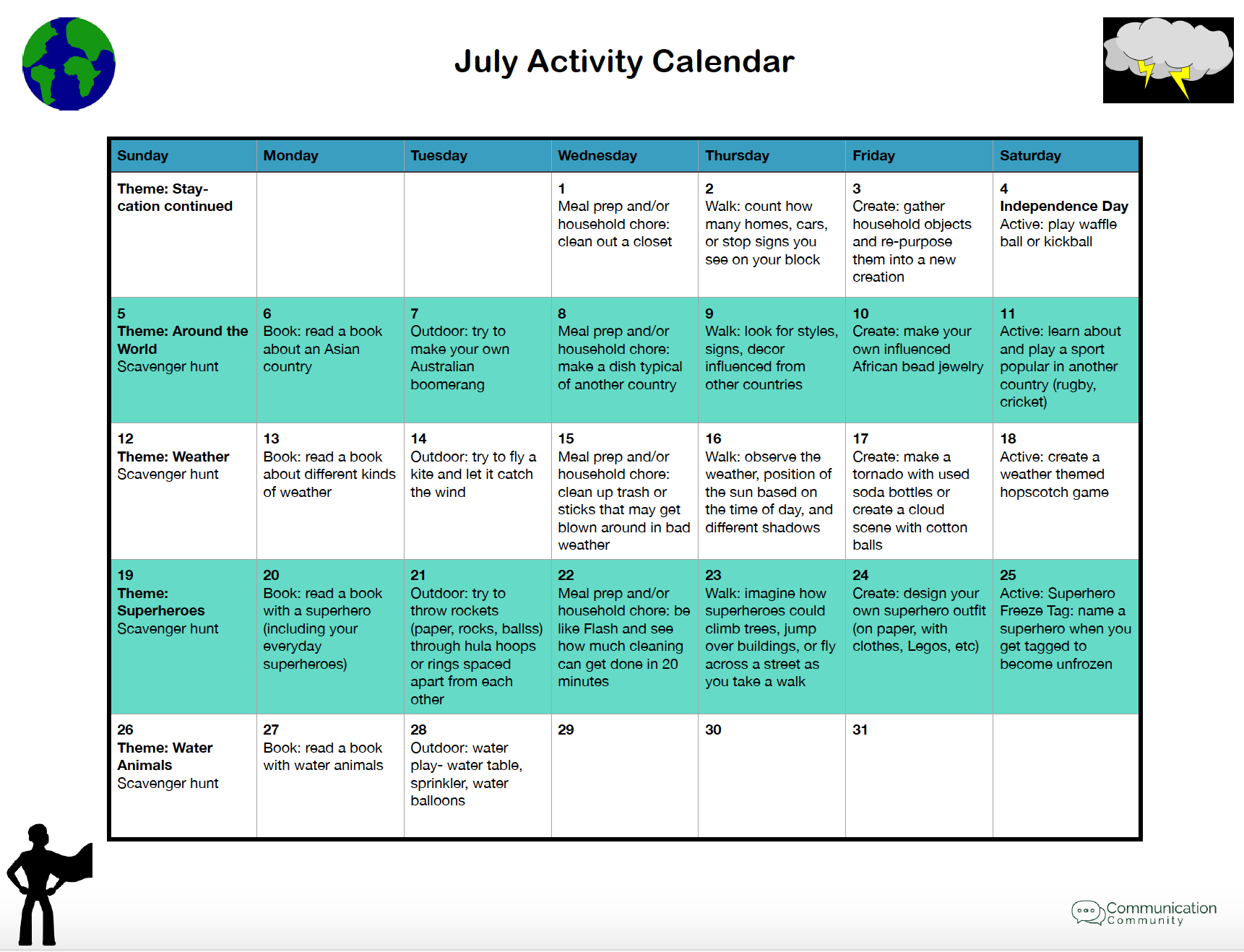 July Calendar Activities for Speech and Language-Free Download