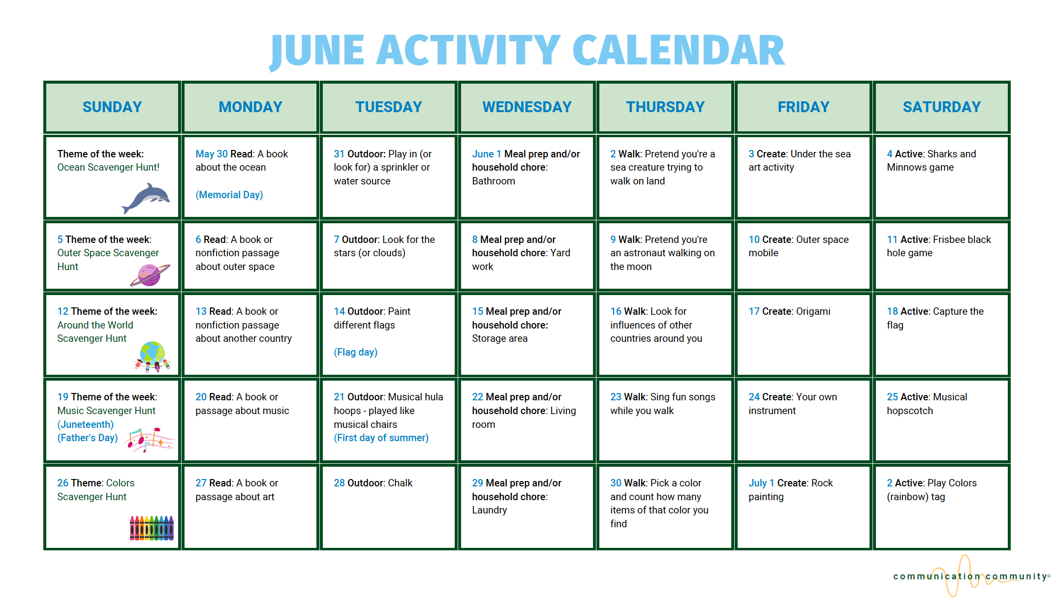 June 2022 Activity Calendar